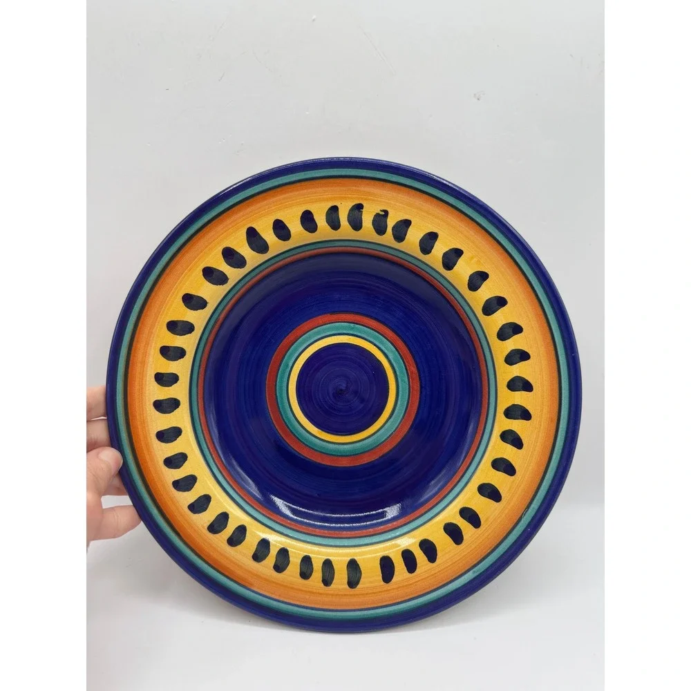 Pier 1 Italian Swirl Pasta Bowls Set of 2 Blue Orange Yellow Handpainted Italy